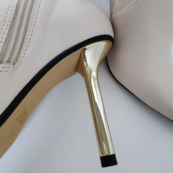 ZARA BOOTIES CREAM OFF WHITE GOLD HEEL ZIP 3.5" HEEL 38 7.5 NEW - Picture 10 of 11